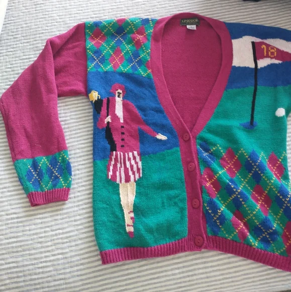 Linksport Pink and Green Golf Sweater - Picture 4 of 5